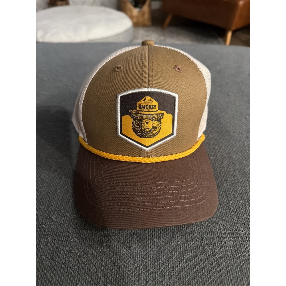 SMOKEY THE BEAR Rope Hat Cap Mens SnapBack Brown Patch Logo Forest Fire Outdoors